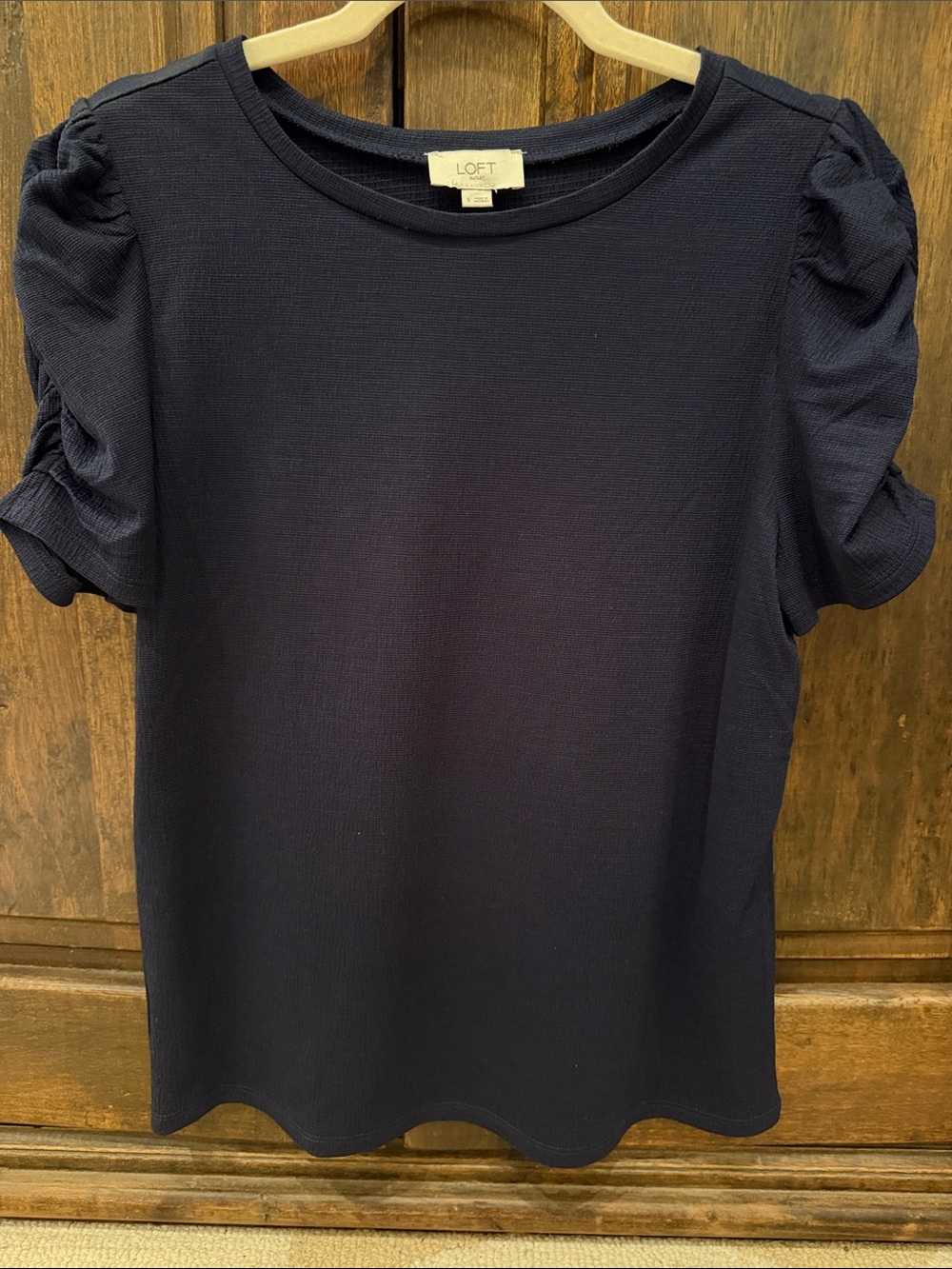 LOFT Navy Short-Sleeve Puff Shoulder Top